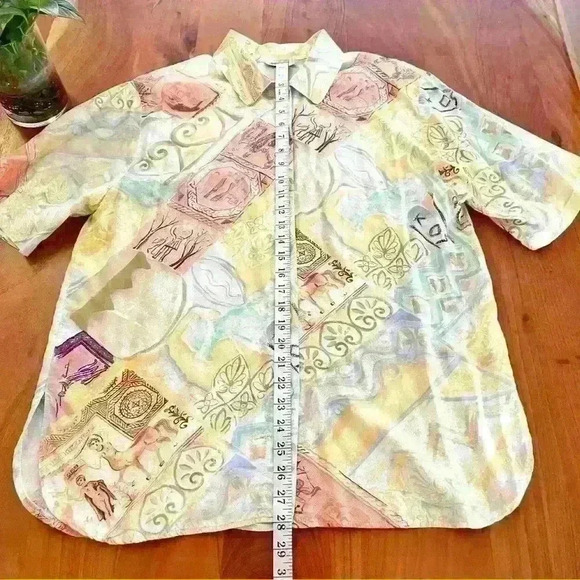 Steilmann Oversized Artsy Pastel Pattern Colorful Boho Button Down Shirt Blouse - Picture 11 of 12